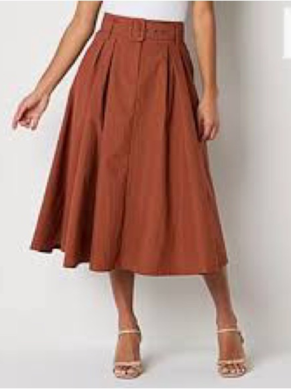 NWOT Rust Brown Belted Worthington MIDI Skirt